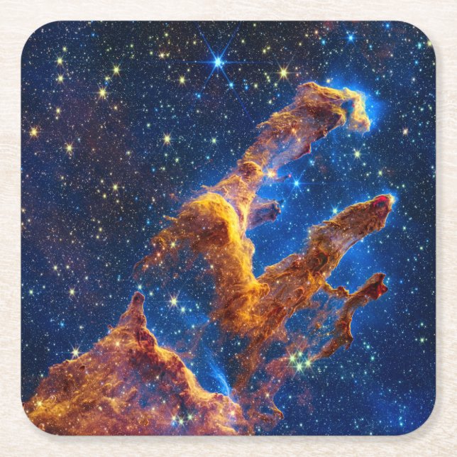 Pillars of Creation - James Webb NIRCam Astronomy  Square Paper Coaster (Front)