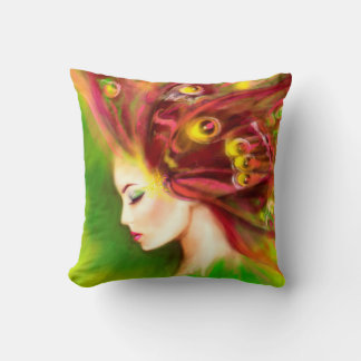 Pillow Beautiful Spring woman butterfly. Abstract