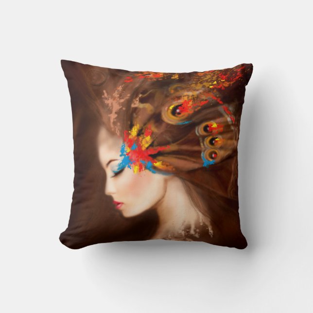 Pillow Beautiful  woman butterfly. Abstract (Front)