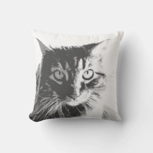 pillow black and white cat face photography