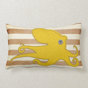 Pillow: Brown & Yellow Octopus Lumbar Cushion