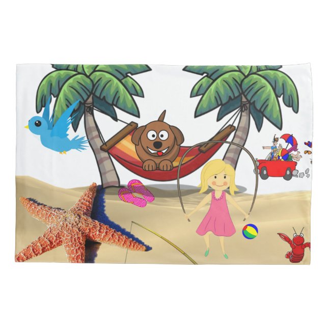 Pillow Case Beach Dog Starfish Sand (Back)