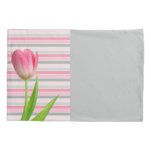 Pillow Case Pink Tulip Grey Stripe