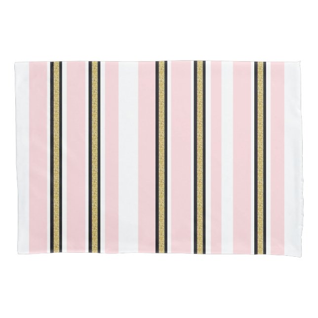 Pillow Case Pink & White Gold Black Stripe (Front)