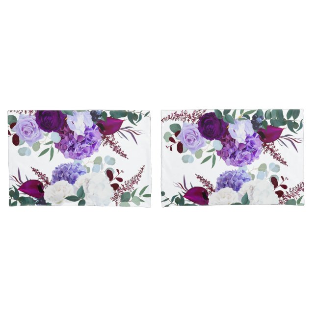 Pillow Cases Lavender Hibiscus on White (Front-Set)