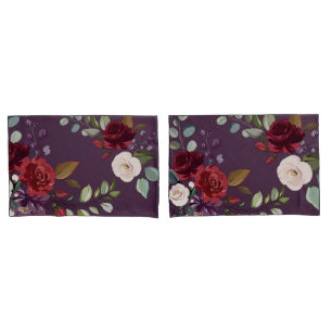 Pillow Cases Plum Purple Roses Gold Geometric Flor