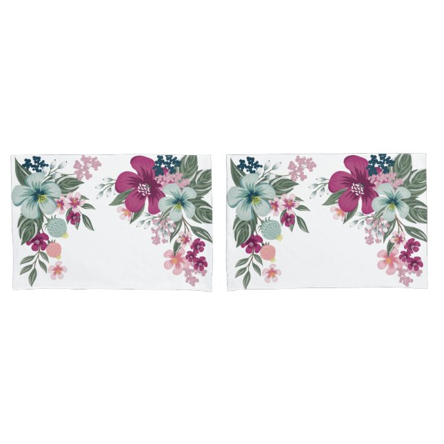 Pillow Cases Tropical Flower on White (Front-Set)