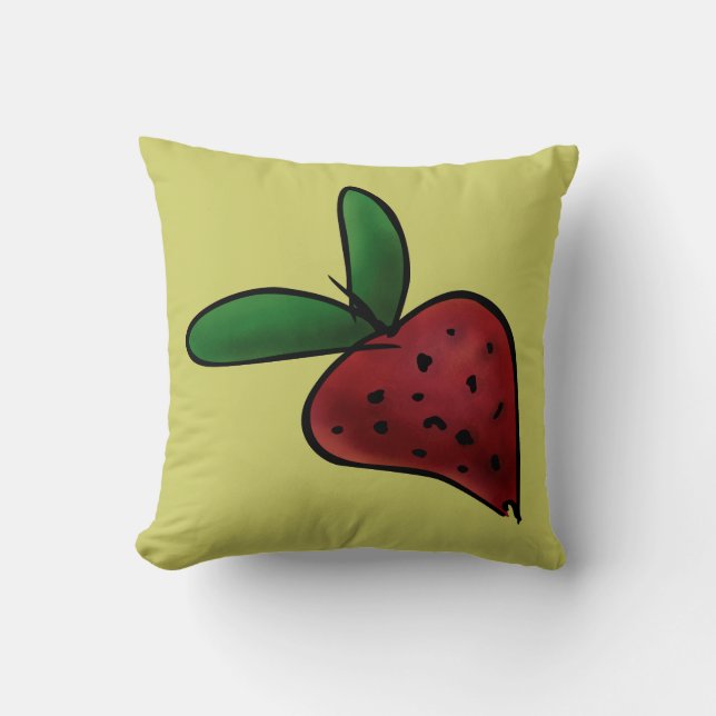Pillow, Cute Painted Strawberry Illustration Cushion (Front)