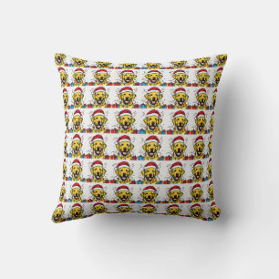 Pillow designed by a dog with a Santa hat