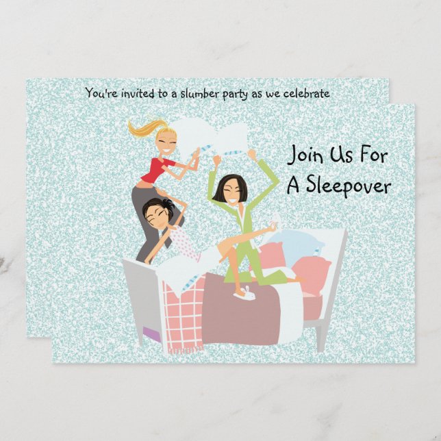 Pillow Fight Sleepover Invitation (Front/Back)