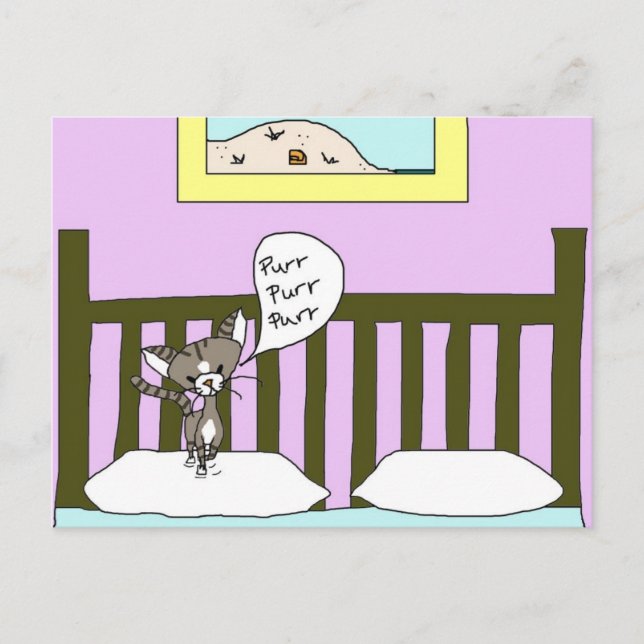 * Pillow Fluffer * With Bootsie The Cat Postcard (Front)