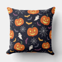 Pillow (Halloween pattern carved pumpkins)