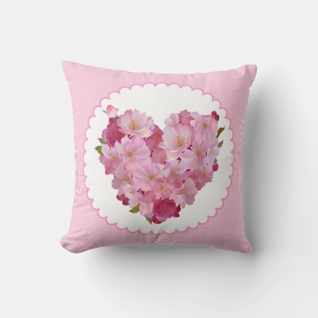 Pillow heart of pink sherry flower (Front)