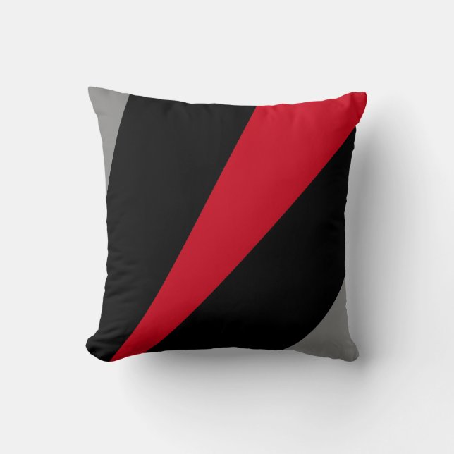 Pillow in modern abstract style, black, red & grey (Front)