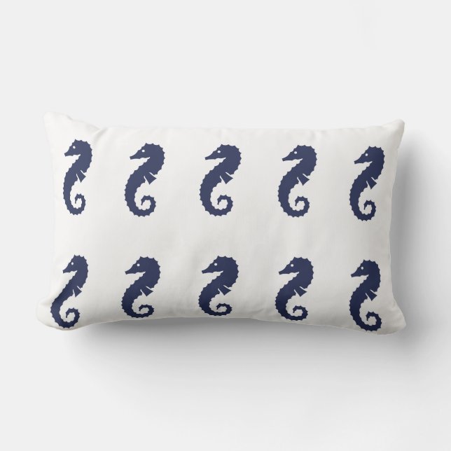 Pillow (lumbar) - Sea Horses (Navy Blue) (Front)
