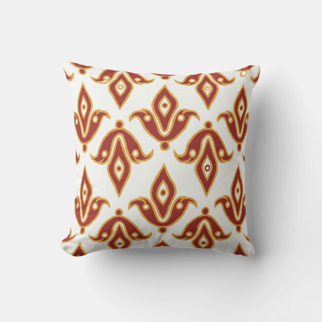 Pillow, Maroon, White, Gold, Fleur de Lys Pattern Cushion (Front)