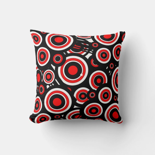 Pillow modern black, white & red with circles (Front)
