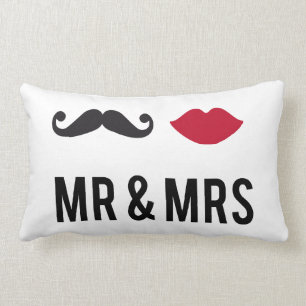 Pillow mr. and mrs. with moustache and red lips