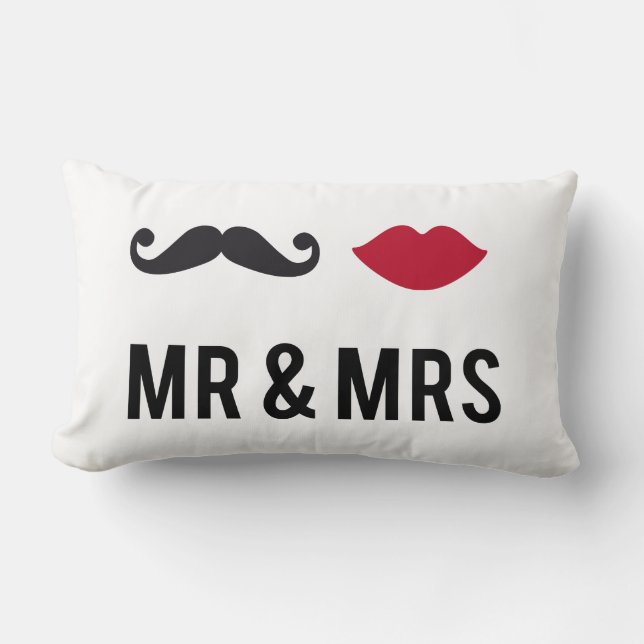 Pillow mr. and mrs. with moustache and red lips (Front)