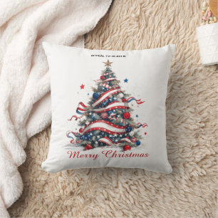 PILLOW: Patriotic Xmas Tree ATH1 with origin ed Cushion