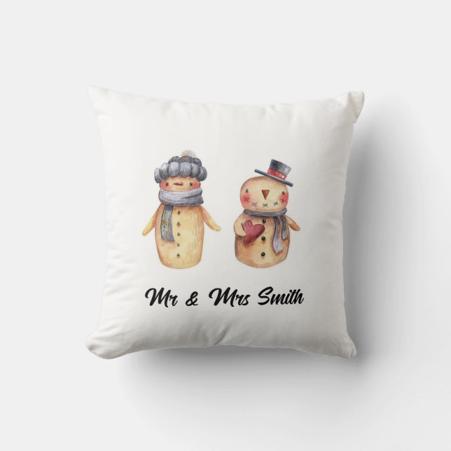 Pillow | Personalised Mr & Mrs Snowman Couple (Front)