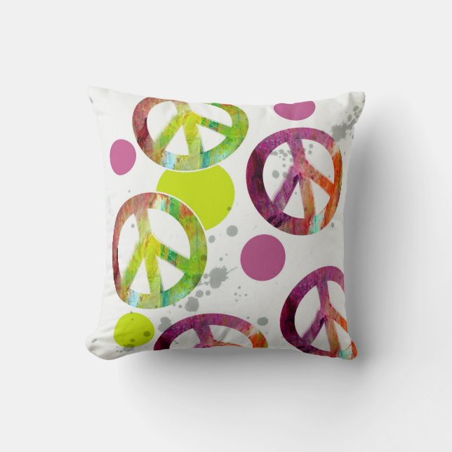 pillow retro colourful painted peace signs (Front)