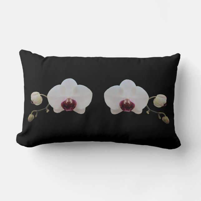 Pillow - Ruby-Lipped White Orchid on Black (Front)