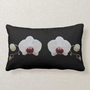 Pillow - Ruby-Lipped White Orchid on Black