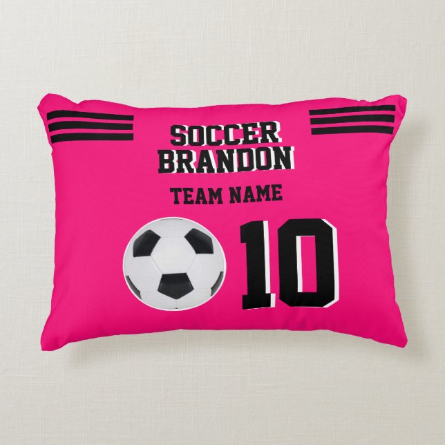 Pillow soccer football personalised fuchia,  (Front)