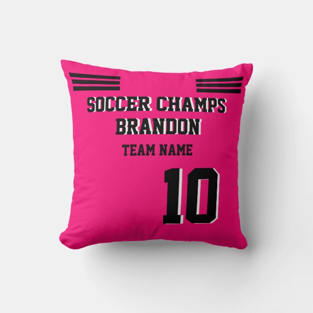 pillow soccer fuchia black personalised sport gol (Front)