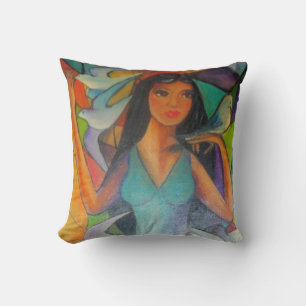 Pillow, Stained glass painting beautiful woman Cushion