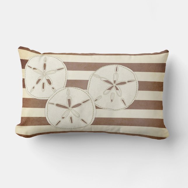Pillow: White & Brown Sand Dollar Lumbar Cushion (Front)