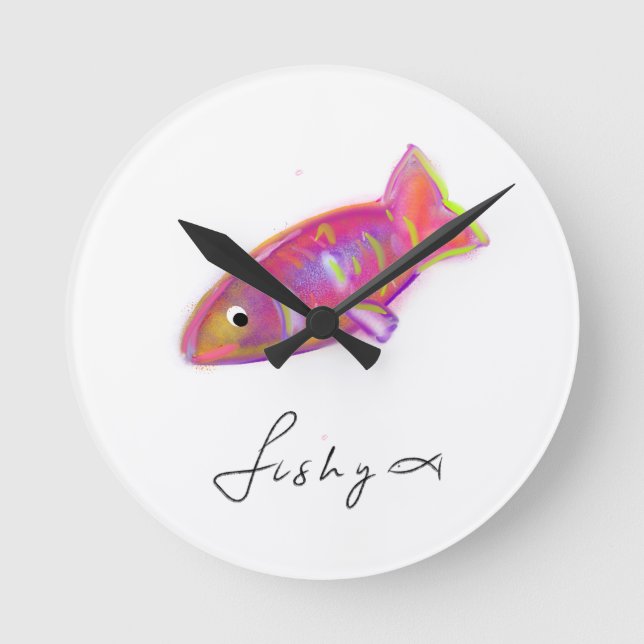 Pillow with fishy print round clock (Front)