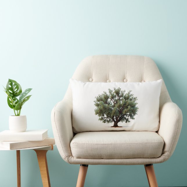 Pillow with olive tree on plain white background. (Chair)