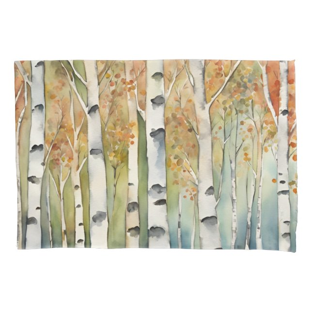 Pillowcase Birch Wood Tree Bark Leaves Orange (Front)