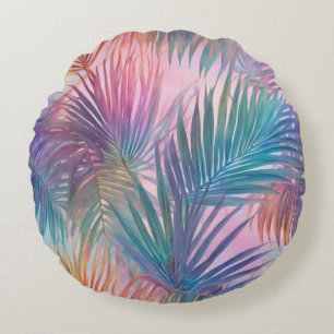 Pillowcase Soft Pastel Colourful Palm Leaves Round Cushion