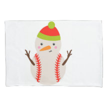 Pillowcases & Shams with Baseball Snowman 