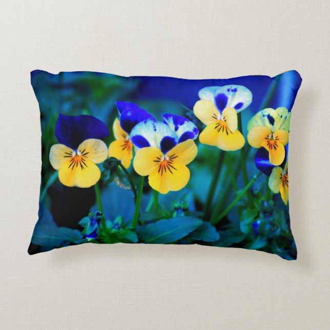 Pillows of Spring Flowers in Blue and Yellow (Back)