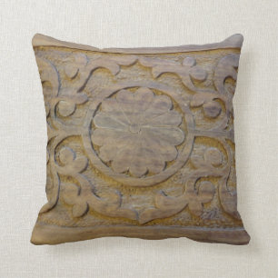 Pillows Textured Teak Wood Scroll Design