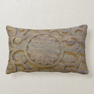 Pillows Textured Teak Wood Scroll Design