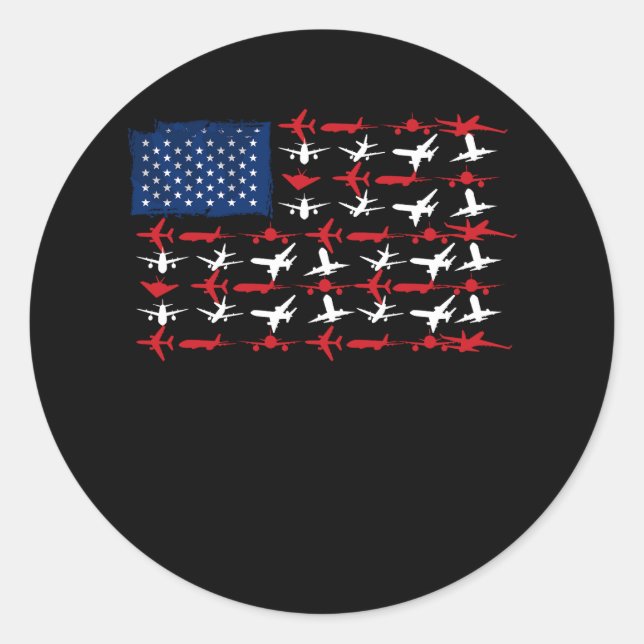 Pilot Aeroplane American Flag Plane Aviation Indep Classic Round Sticker (Front)