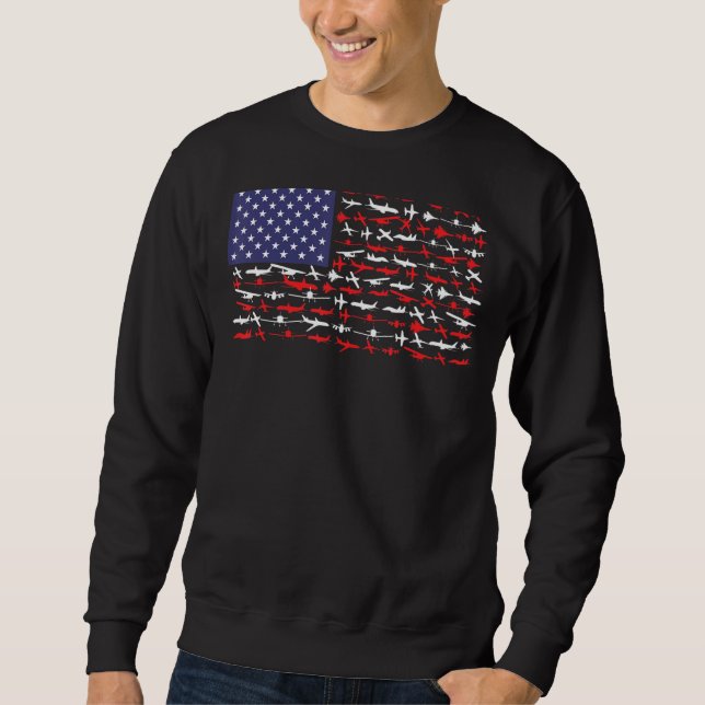 Pilot Aeroplane American Flag Plane Aviation Sweatshirt (Front)