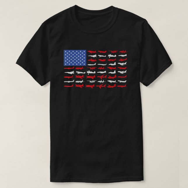 Pilot Aeroplane American Flag Plane Aviation   T-Shirt (Design Front)