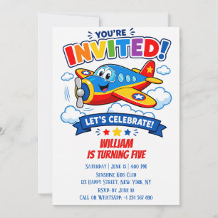 Pilot Aeroplane Birthday Boy   5th Birthday Party  Invitation