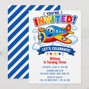 Pilot Aeroplane Boy   3rd Birthday Plane Party  Invitation
