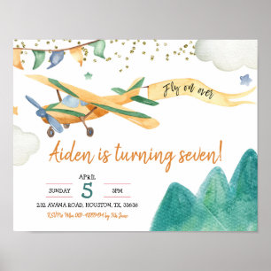 Pilot Aeroplane Boy Birthday Party Invitation Poster