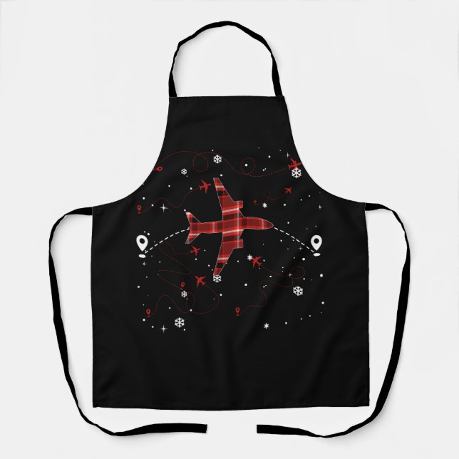 Pilot Aeroplane Red Plaid Merry Christmas Winter S Apron (Front)