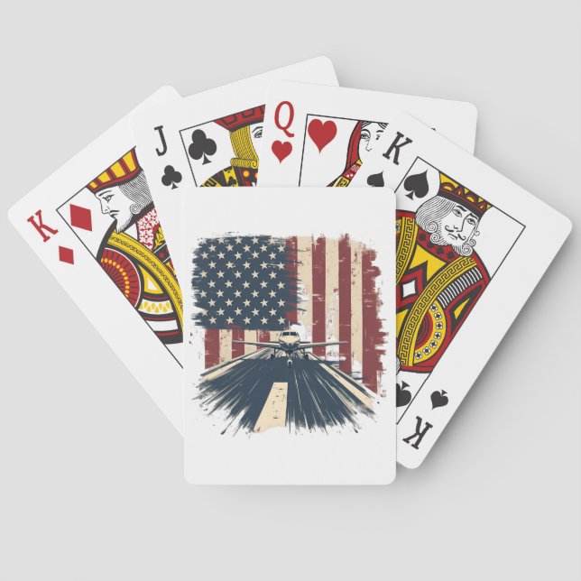 Pilot Airplane American Flag Plane Aviation Playing Cards (Back)