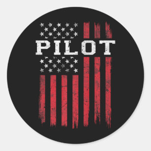Pilot American Flag Usa Patriot Patriotic  Classic Round Sticker