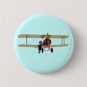 Pilot and Biplane 6 Cm Round Badge